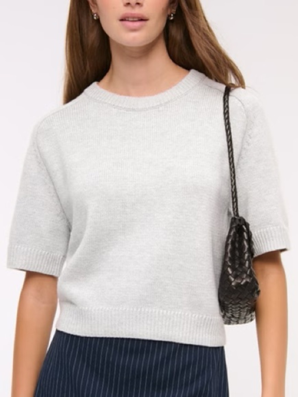 The A&F Madeline Crew Sweater Tee in Black w White Stripes Size L